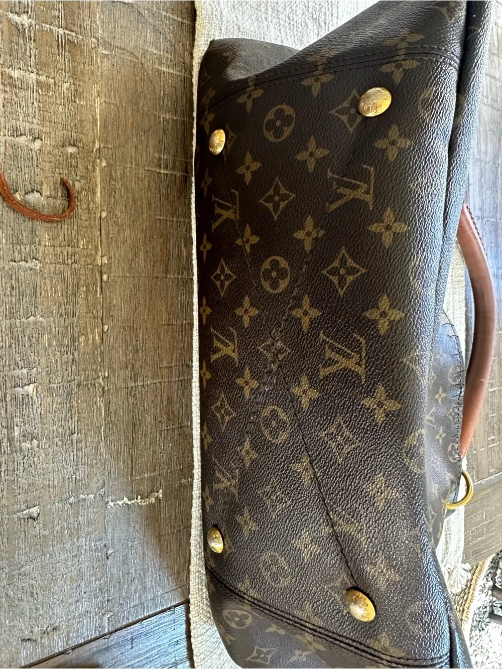 Louis Vuitton Monogram Canvas Shoulder Bag with Brown Handle